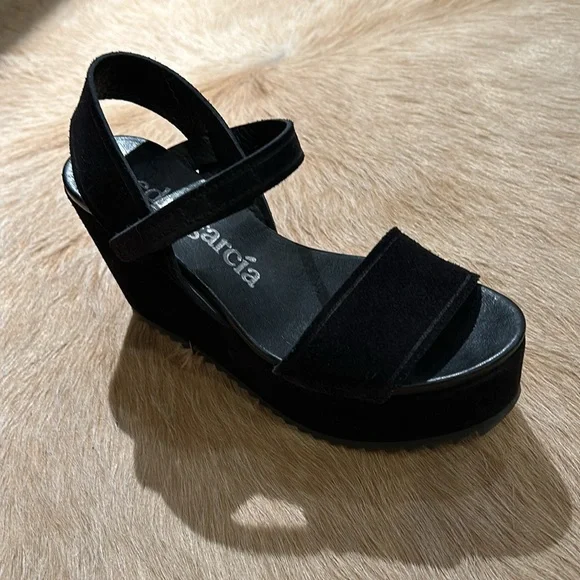 Pedro Garcia Black Suede Wedge Sandal 36.5 - Picture 7 of 7